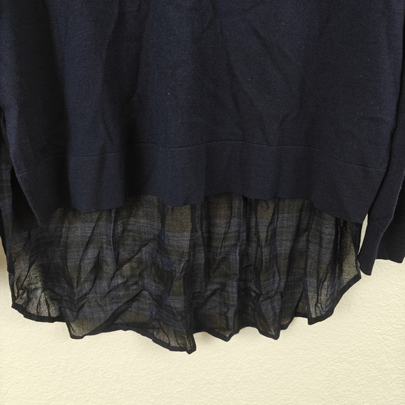 T By Alexander Wang Contrast Hi Low Hem Merino Wool Plaid V-neck Sweater M - Picture 12 of 16